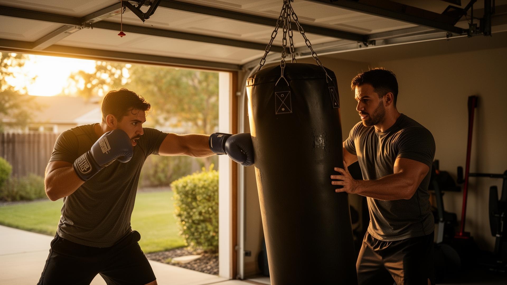 Man hitting a heavy bag